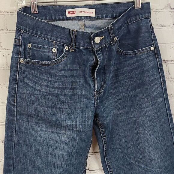 LEVI'S 505 Regular Fit Blue Jeans Distressed Stretch Denim Boys 16 Regular 28x28 - Picture 4 of 9